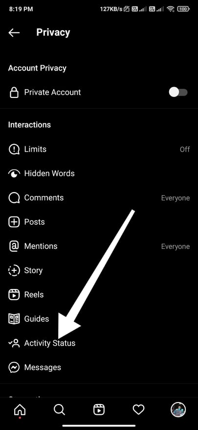 Instagram Activity Status Option