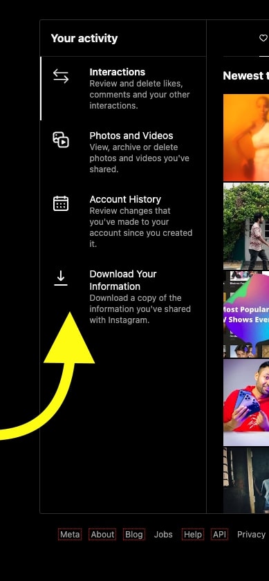 download your information - instagram web
