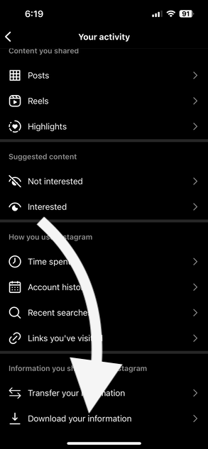 Download your information - instagram