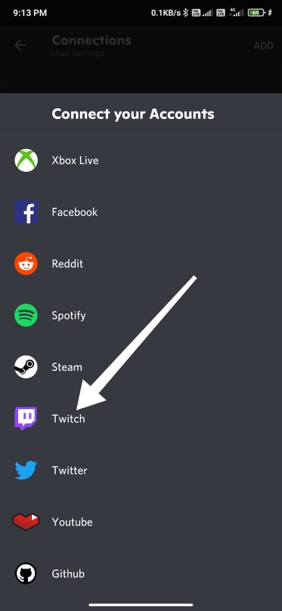 Add Twitch Account in Discord