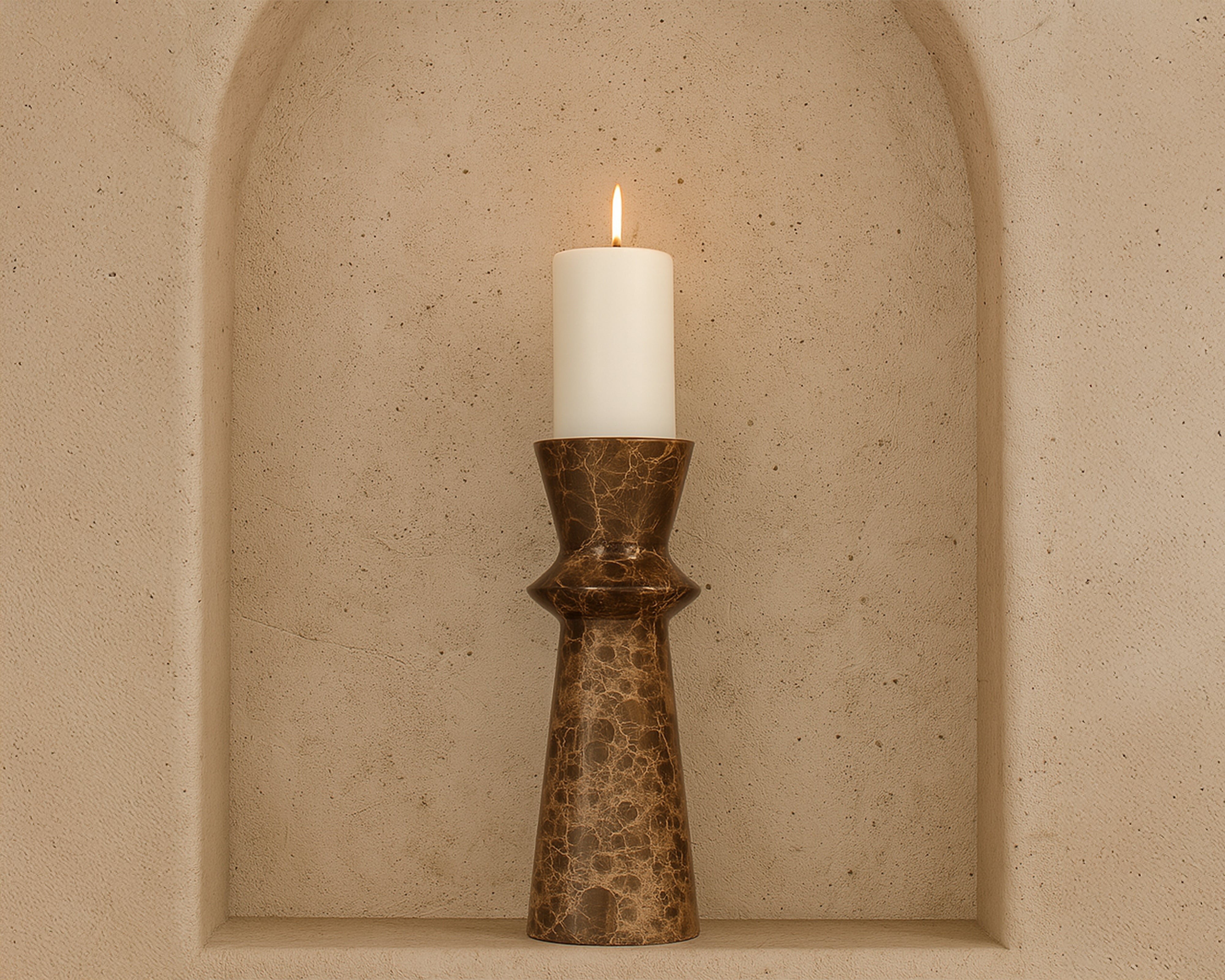 Melora Candle Holder - Dark Brown Marble